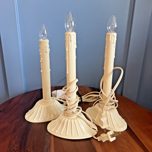 Source Unknown Other - Vintage Electric Christmas Window Candeliers Lot 3 Ivory Clear Bulbs 8" F/W